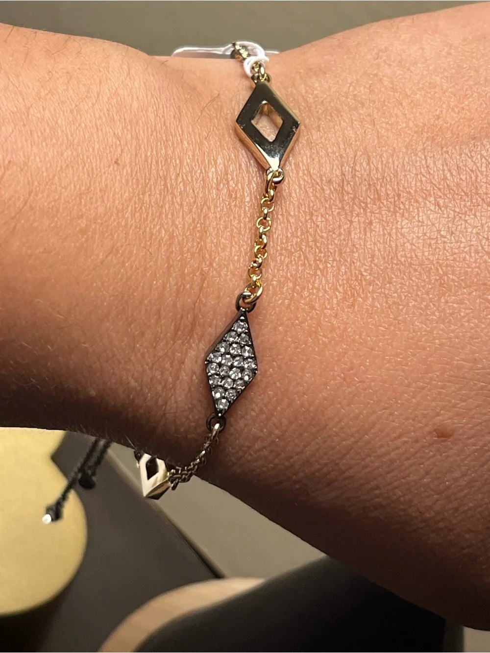 Karl Lagerfeld Rose Gold and Gunmetal Pavé Geometric Adjustable Bracelet